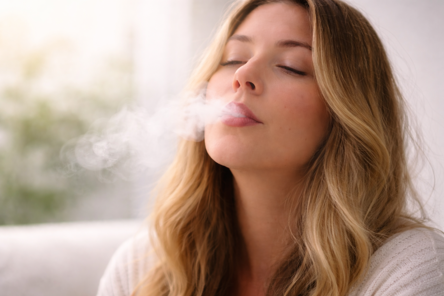 煙を吐き出す様子